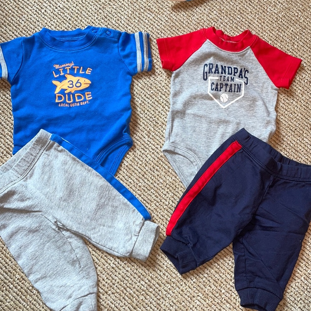 2 - Carter’s short sleeve onesie & pants sets